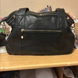 CUORE & PELLE Shoulder Bag Handbag Satchel Large Zip Top Blk Pebble Leather EUC